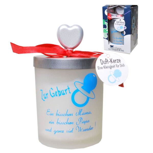 Windlicht "Zur Geburt / blau" mit Duftkerze