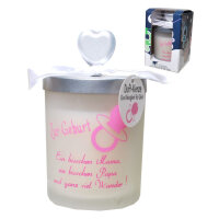 Windlicht "Zur Geburt / rosa" mit Duftkerze