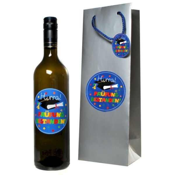 Flaschen-Tasche "Prüfung" mit 2 Aufklebern