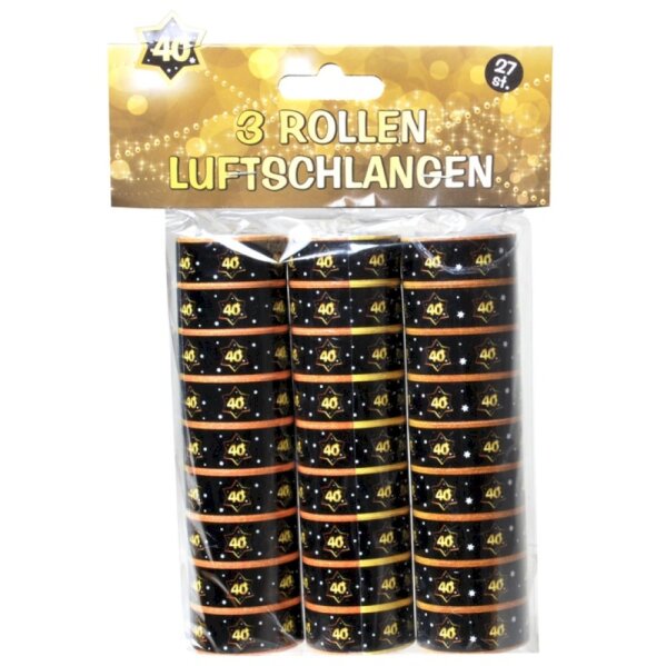 Luftschlangen "40" schwarz/gold
