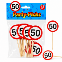 Party Picks 50 Geburtstag – 12 Stück Cocktailpicker Deko mit Zahl 50 – Partydeko für Geburtstag, Jubiläum, Snacks & Getränke
