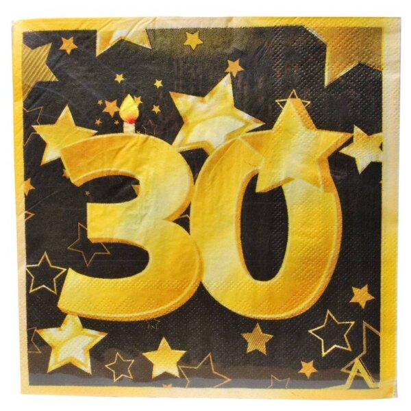 Servietten "30", 20-tlg., schwarz/gold