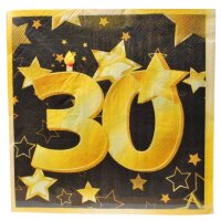 Servietten "30", 20-tlg., schwarz/gold