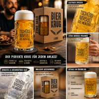Bierkrug 1 Liter mit Spruch „Tschüss Niveau...