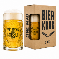 Bierkrug 1 Liter mit Spruch „Wir arzten bis der Notsauf kommt“ – Lustiger Maßkrug Glas inkl. Geschenkbox – Geschenk für Männer, Vatertag, Geburtstag