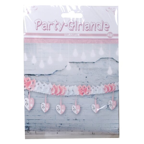 4m Just Married Girlande Mr & Mrs – Hochzeitsgirlande Wimpelkette Rosa Weiß Spitze – Hochzeitsdeko, Brautparty, JGA, Wedding Banner Deko