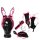 Bunny Set 4-teilig Schwarz Pink – Sexy Bunny Kostüm Accessoires mit Ohren Haarreif, Puschel & Netzhandschuhe und Strumpfband – Party Set für Karneval, JGA, Fasching & Motto Party