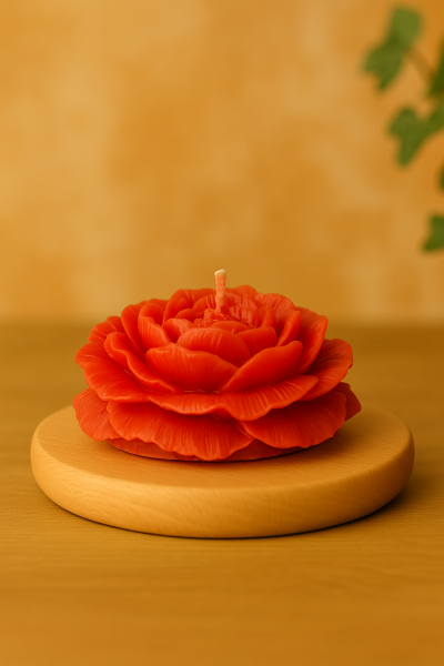 handgemachte rote Rosenkerze aus Bienenwachs