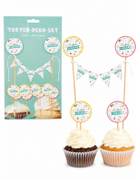 Einschulung Torten Deko Set „Endlich Schulkind“ – Kuchen Topper Einschulung Set mit Picks & Mini Girlande – Schulanfang Kuchen Deko Einschulungsfeier