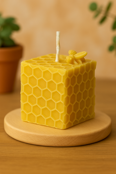 Würfelkerze im Wabenmuster – handgemachte Bienenwachskerze aus 100 % reinem Bienenwachs – nachhaltige Deko & Geschenkidee – rußarm, natürlicher Honigduft – ca. 6 Std. Brenndauer