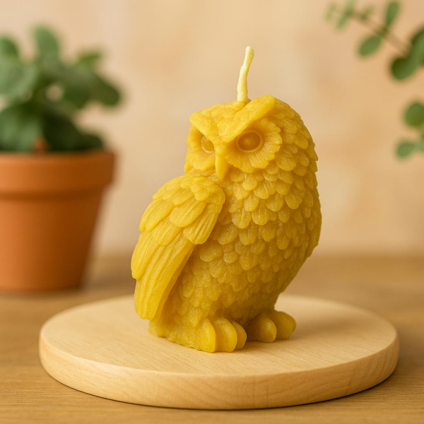 Eulenkerze aus 100 % reinem Bienenwachs – handgegossen in Berlin – natürliches Bienenwachs ohne Paraffin – lange Brenndauer ca. 16 h – dekorative Kerze & Geschenkidee – nachhaltiges Naturprodukt