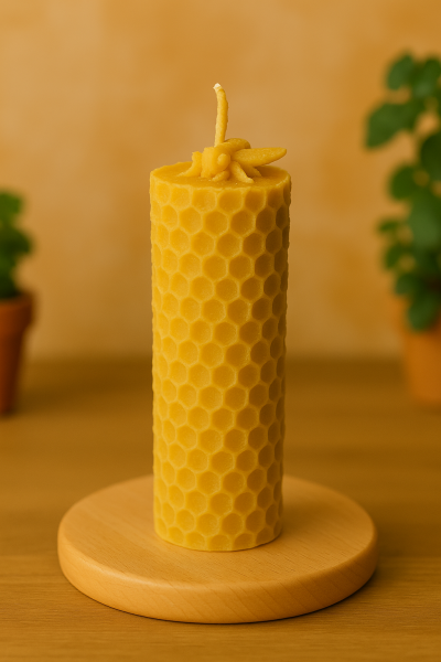 Stumpenkerze mit Biene aus 100% Bienenwachs
