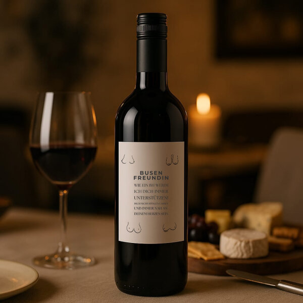 Weinflaschen-Aufkleber „Busenfreundin“ – Lustiges Geschenk für die beste Freundin
