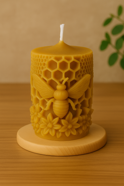 Handgemachte Bienenwachskerze mit Biene – 100 % reines Bienenwachs aus eigener Imkerei, detailreiches 3D-Design, natürliche Dekokerze & Geschenkidee – 180 g