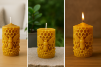 Handgemachte Bienenwachskerze mit Biene – 100 % reines Bienenwachs aus eigener Imkerei, detailreiches 3D-Design, natürliche Dekokerze & Geschenkidee – 180 g