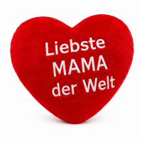 Herz Kissen „Liebste Mama der Welt“ – Plüschkissen in Herzform, bestickt, 24x28 cm – Geschenk für Mama zum Muttertag, Geburtstag oder Weihnachten